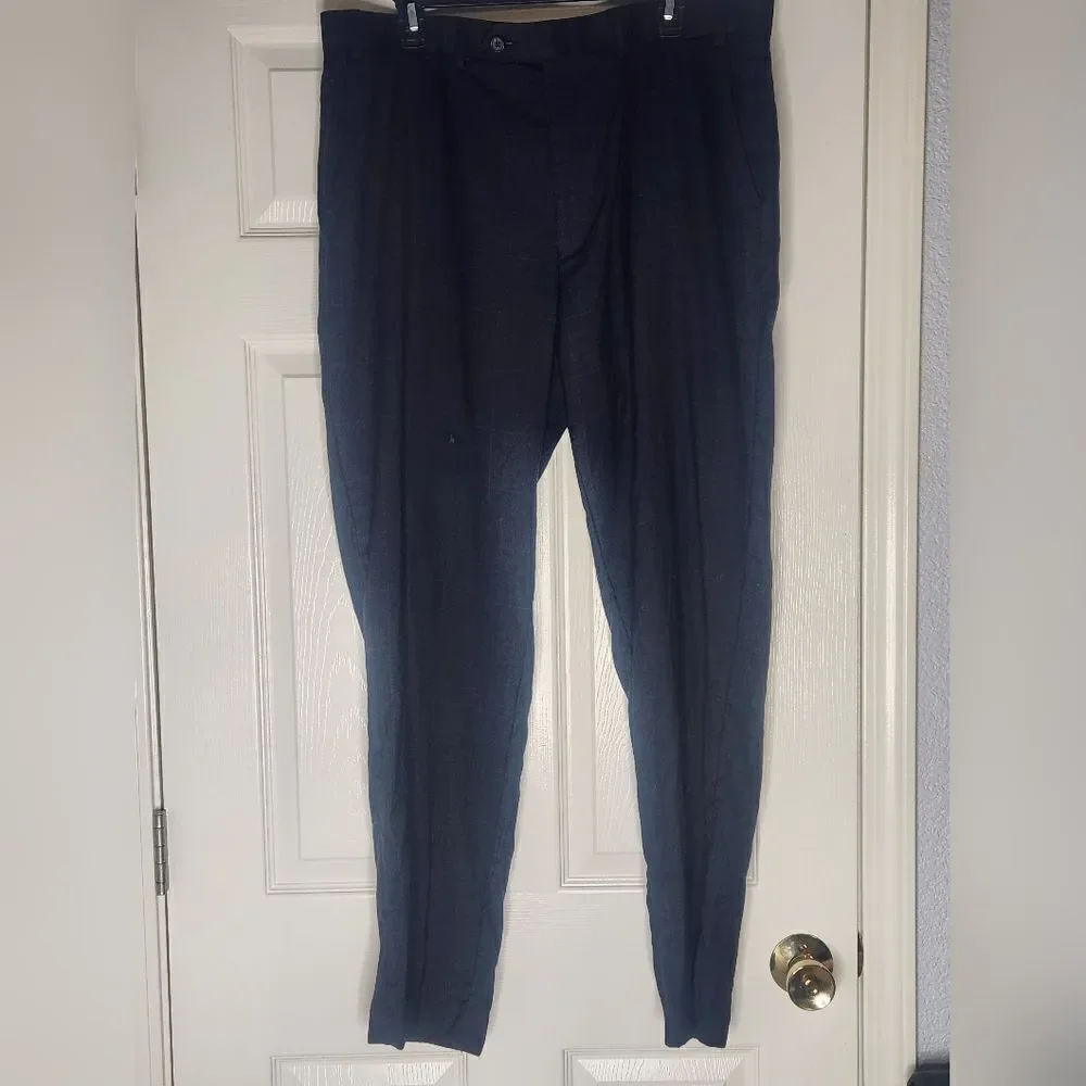 Lauren Ralph Lauren 40×32 NavyBlue Plaid 100%WOOL Pockets Zipper Men Dress Pants